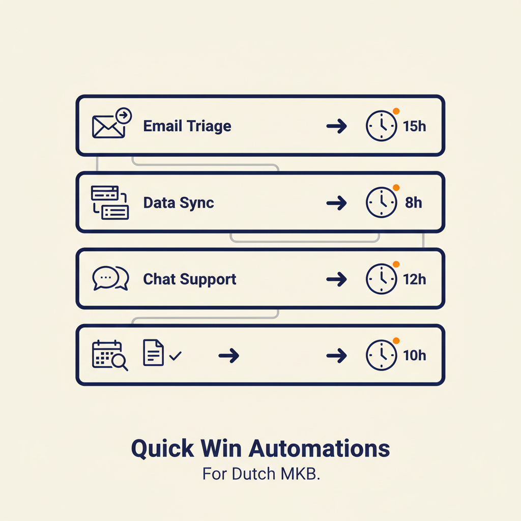 Five stacked cards showing different automation opportunities with time savings per task