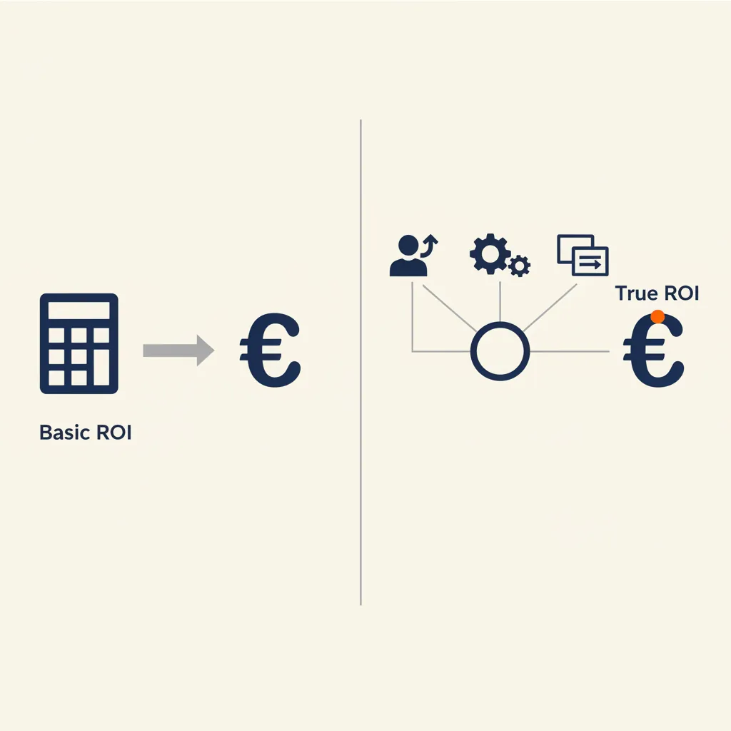 Vergelijking tussen basis ROI-berekening en volledige ROI-berekening met verborgen kosten zoals training en onderhoud